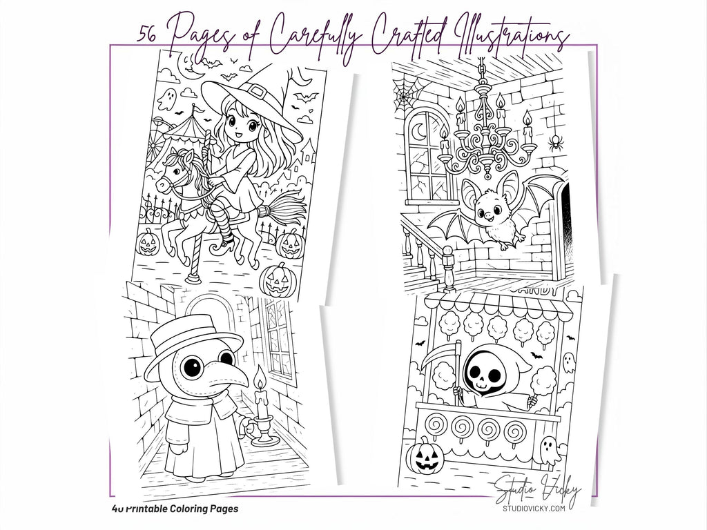 Spooky Cuties Sweet Adventures Coloring Book, Cozy Goth Halloween Activity (PDF Download)