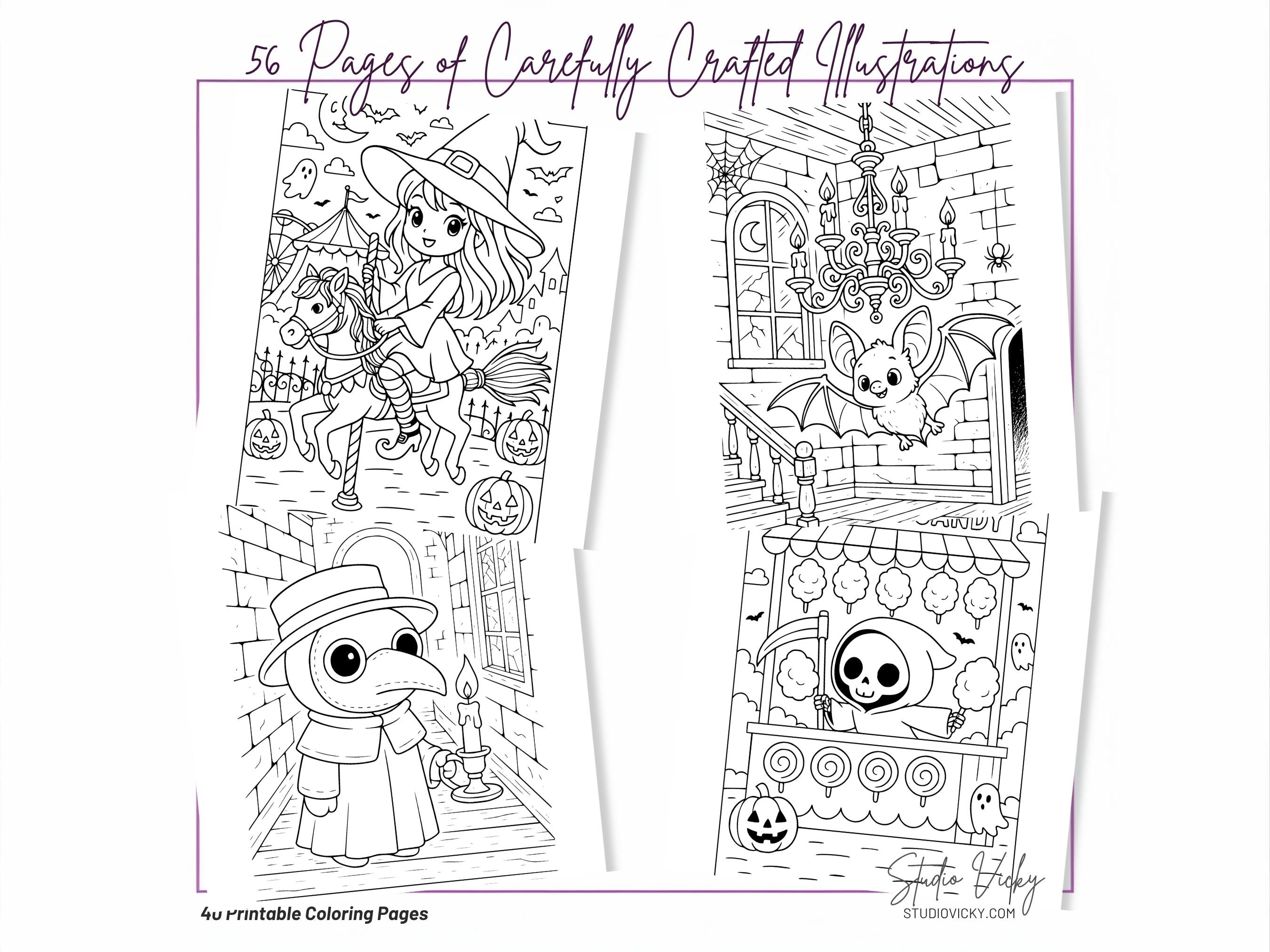 Spooky Cuties Sweet Adventures Coloring Book, Cozy Goth Halloween Activity (PDF Download)
