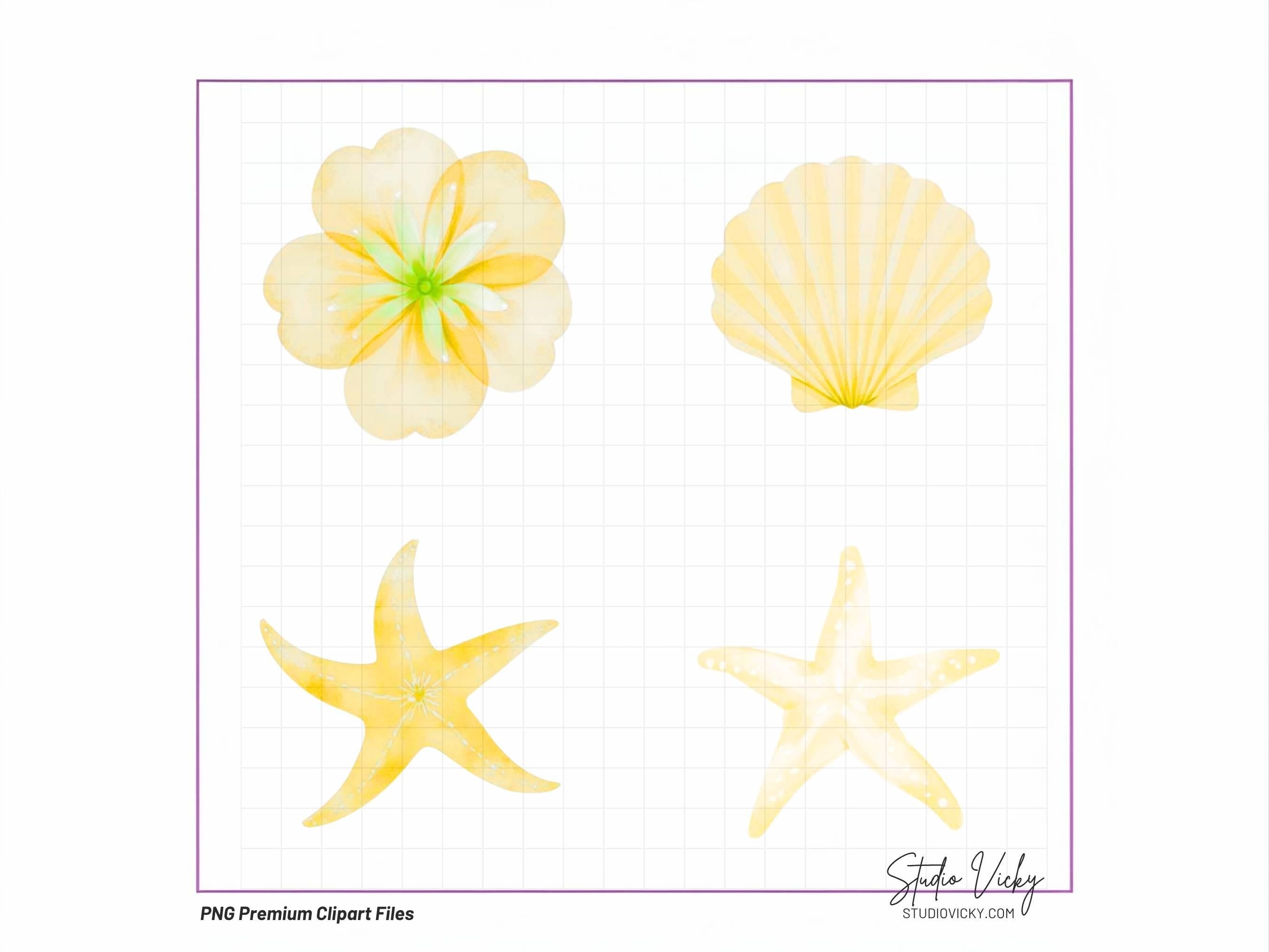 Golden Summer Sea Watercolor Clipart Bundle | Yellow Coastal Beach PNG Files